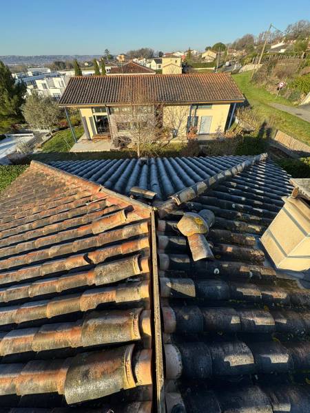 Réfection du closoir du faitage et des arêtiers en tuile y compris nettoyage de la toiture a Toulous ou a Albi par les 2 charpentiers. 