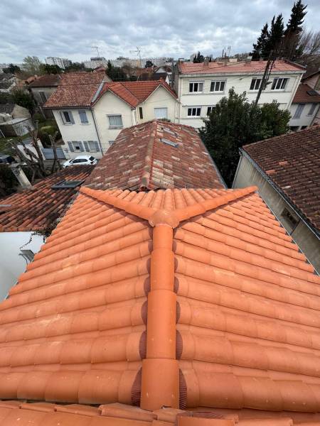 Réfection total de la couverture en tuile , des arêtiers et du faitage a Albi par les 2 charpentiers 